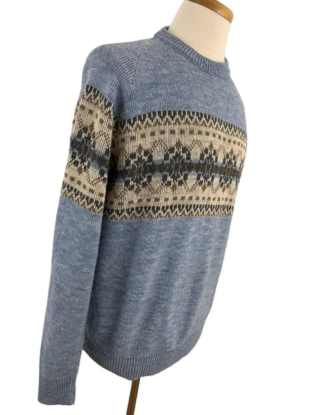 Vintage 80s JC Penney Men's XL Fair Isle Acrylic Sweater Blue
